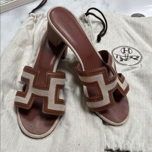 Hermes Oasis Canvas and Leather Slide Sandals